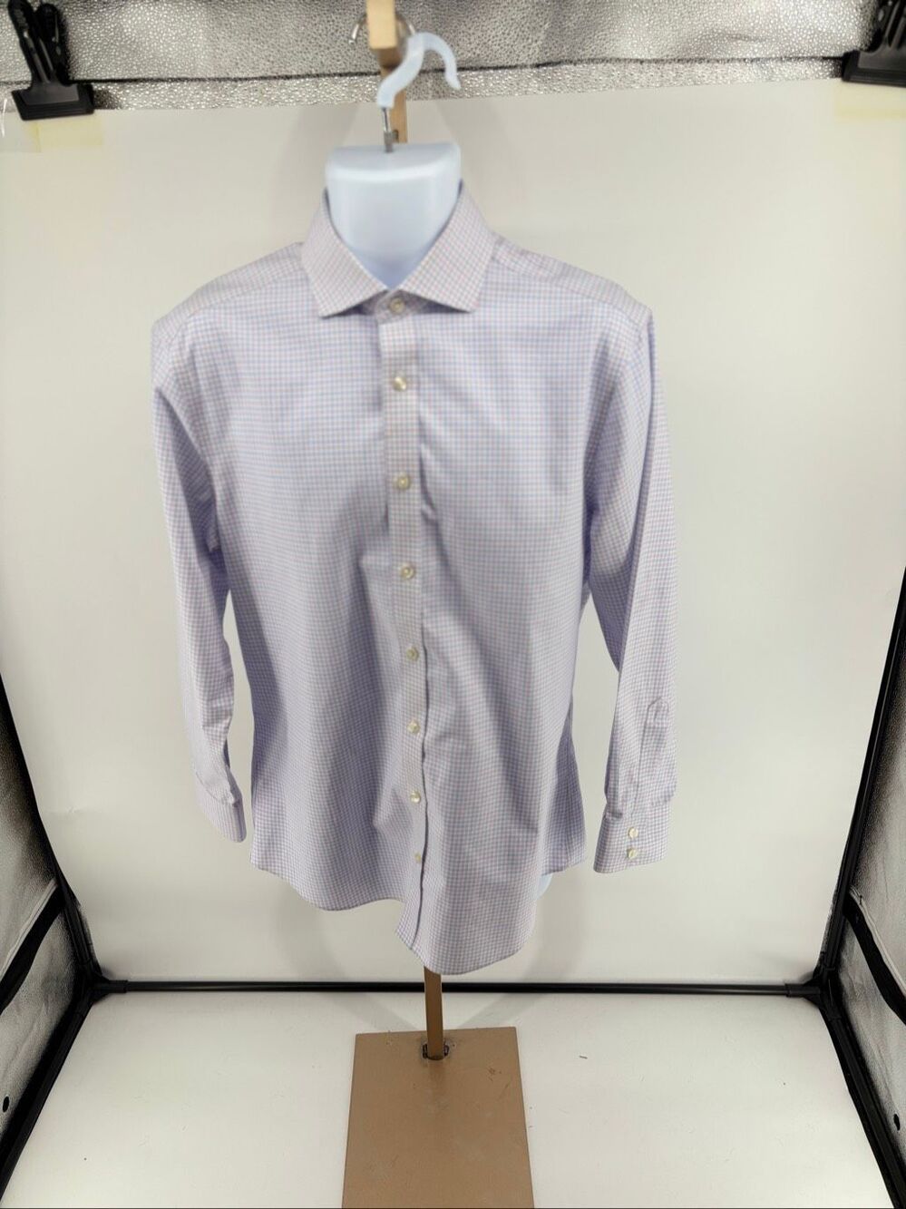 Charles Tyrwhitt Men’s Dress Shirt Slim Fit 16/33 Blue Pink Check Non-Iron
